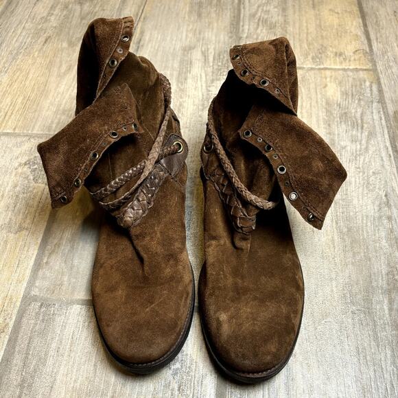 Trask Naomi Women's Brown Sheep Leather Suede Stacked Heel Ankle Boots 8M - Picture 3 of 3